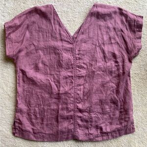 100% Linen Garnet Hill Top with Double V-Neck and Cute Pocket